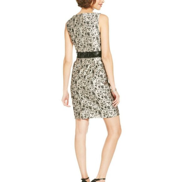 NEW Tahari ASL Dress Cocktail Floral Black Silver Sequins Belinda 2 Petite 2P - Picture 2 of 16